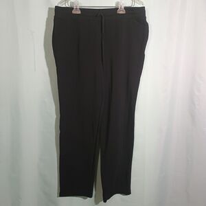 Women’s Black Elastic Waist Pants – Drawstring Straight Leg Casual Trousers